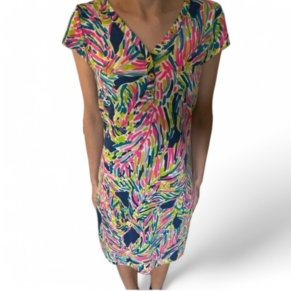 Lilly Pulitzer Palmira Dress Indigo Palm Reader, size XS. Short sleeves